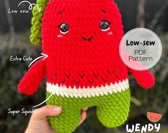 Crochet Watermelon Fruit Amigurumi Pattern: Minimum Sew, Digital Download