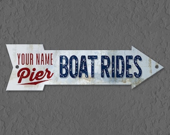 Custom Boat Rides Arrow Sign: Lake Home Decor