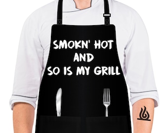 BBQ Apron AGIFT 717 Smokin Hot Apron Personalized With Name Chef Cooking 