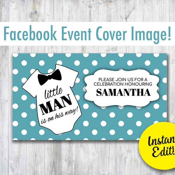 BabyShower Invite It's a Boy Teal Blue Polkadots White Onesie Bow Tie Bowtie FACEBOOK INVITE