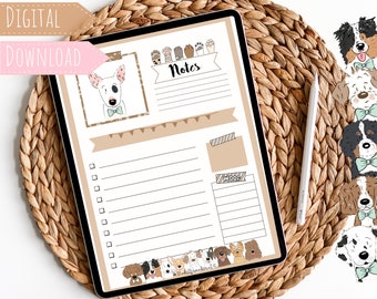 Cute Printable Planner Notes Bullterrier Dog | Printable planner | Instant Download | Daily pet planner | puppy