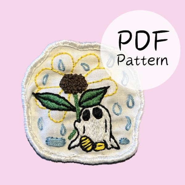 Ghost in the Rain Hand Embroidery PDF Pattern | Instant Digital Download | 3 Inch Hoop | Includes Instructions | Small Floral Embroidery