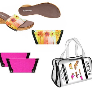 Onesole Interchangeable Corky Sandal with Breezy Palm and Pink comfy tops Shoe Kit