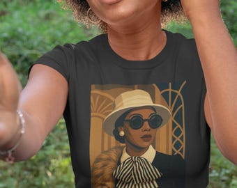 Koszulka vintage dla czarnoskórej dziewczyny: moda lat 20. XX wieku, koszulka w stylu afrocentrycznym
