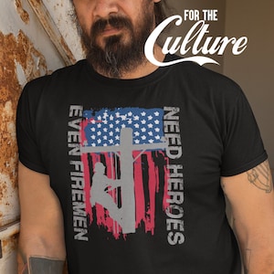 Even Firemen Need Heroes Lineman Shirt, Lineman American Flag Lightening T-shirt, Proud American Lineman T-shirt, Lineman Gifts