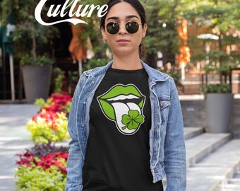 Camiseta de San Patricio con labios de trébol - Camiseta de trébol para mujer