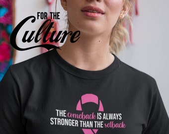 Camiseta de superviviente de cáncer de mama con lazo rosa: Camiseta de regreso más fuerte