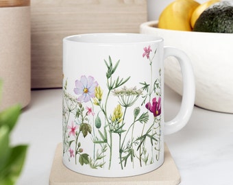 Wildflower Cottagecore Ceramic Coffee Mug - Floral Nature Tea Cup