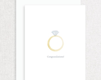 Congratulations Engagement Ring Celebration Watercolor Greeting Card