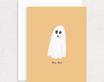 Hey Boo Halloween Ghost Watercolor Greeting Card