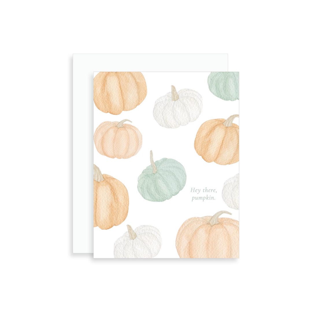 Hey There, Pumpkin Fall Watercolor Greeting Card - Etsy