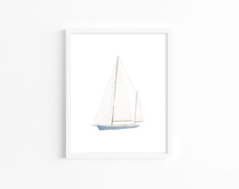Blaues Segelboot Aquarell Kunstdruck