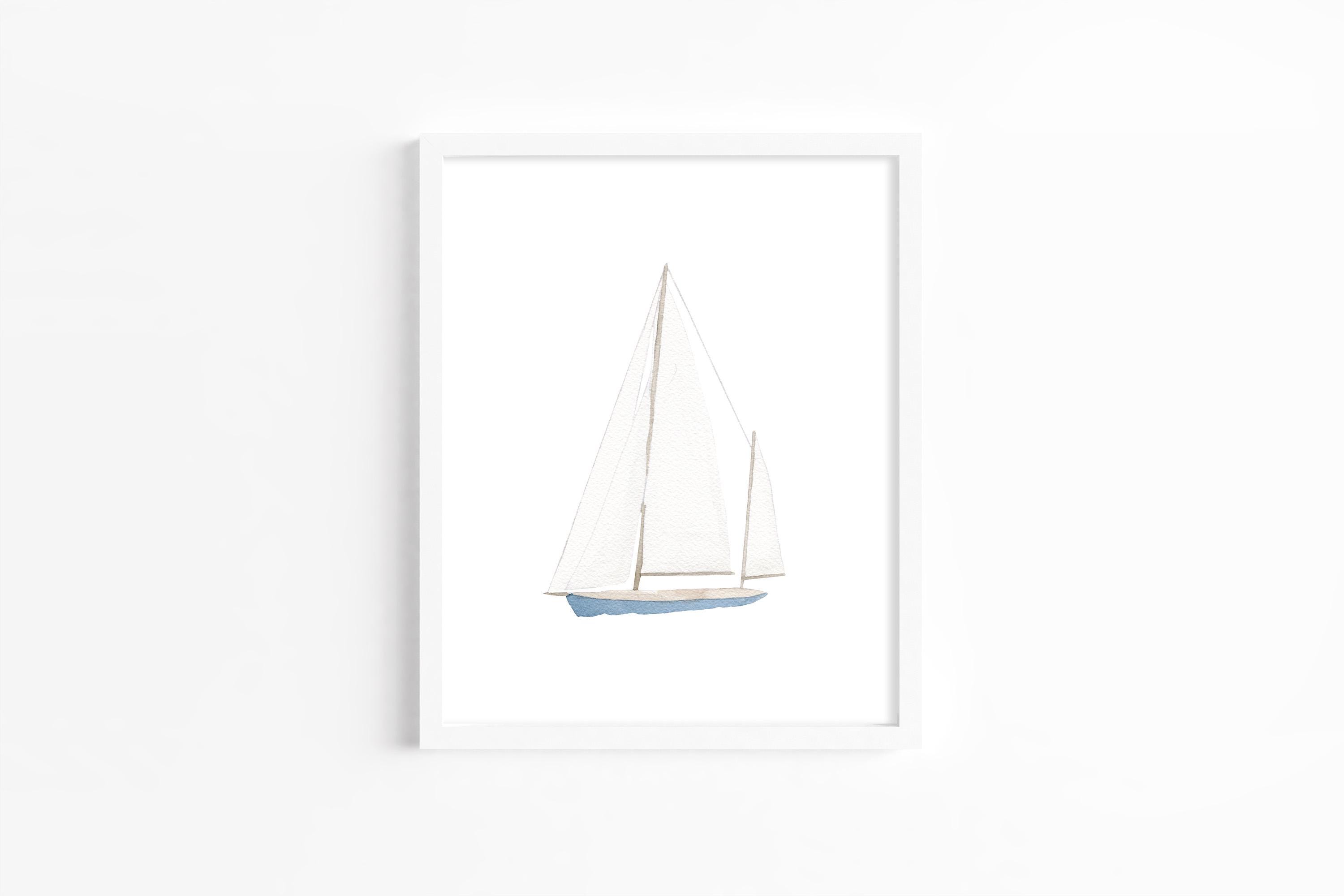 Blue Sailboat Watercolor Art Print - Etsy