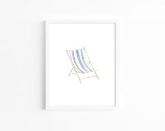 Striped Beach Chair Watercolor Art Print
