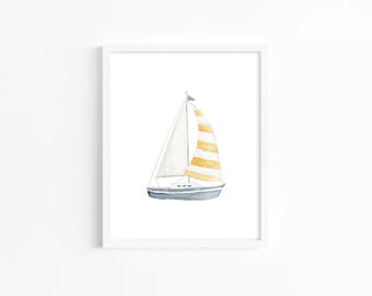 Gestreiftes Segelboot Aquarell Kunstdruck