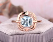 1.7ct Cushion Cut Natural Aquamarine Wedding Ring Aquamarine Engagement Ring Gold Wedding Ring Anniversary Ring Gift Promise Ring Gold