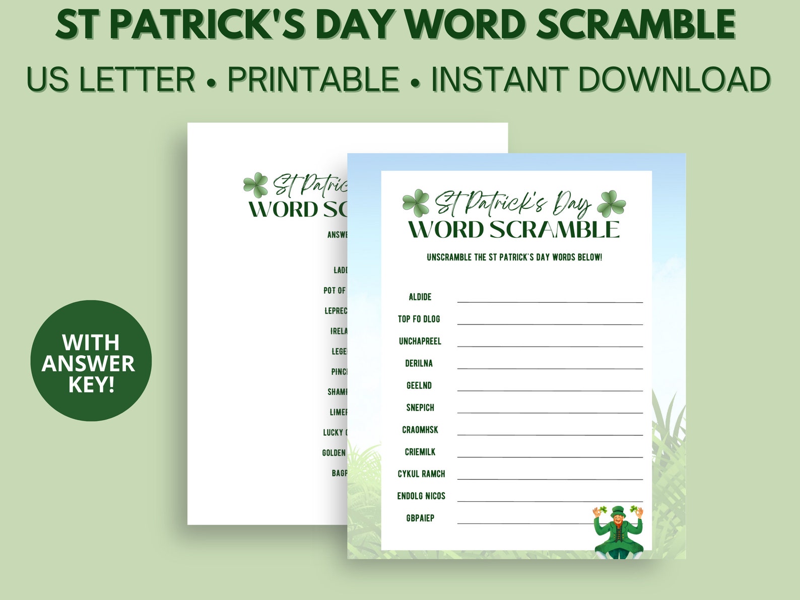 St Patricks Day Word Scramble Game Printable, St Patricks Day Word Game ...