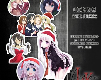 christmas anime stickers printable digital etsy