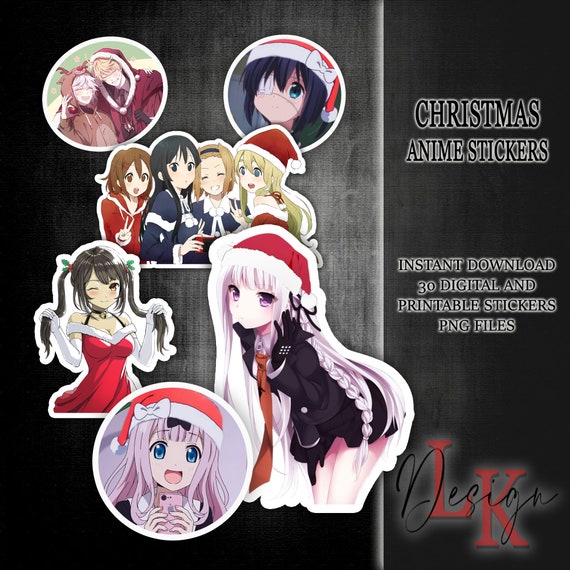 christmas anime stickers printable digital etsy