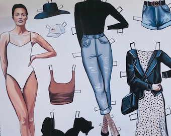 Muñeca de papel imprimible Ida con atuendos y páginas para colorear – Moda Vestir / Descarga digital en PDF A4 / 1 página A4 / 8 atuendos incluidos