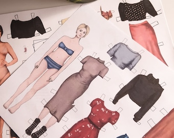 Muñeca de papel imprimible con conjuntos de moda – Muñeca para vestir (PDF/A4) / Descarga digital / Actividad manual para niñas / 1 página A4 / 11 conjuntos incluidos