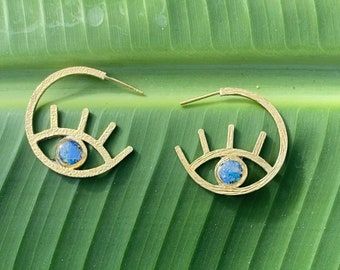 Evil Eye Brass Hoop Earrings