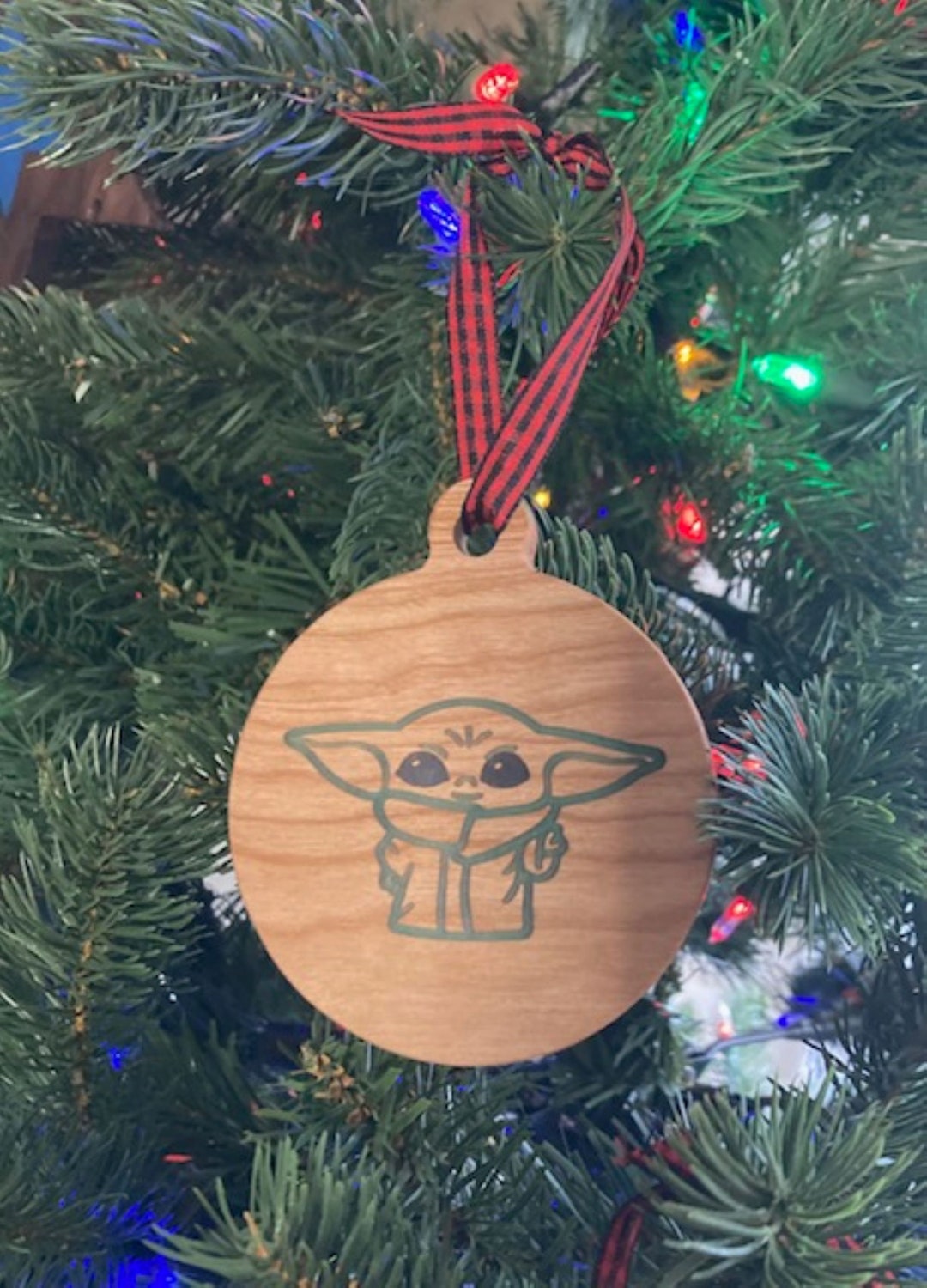 Grogu Baby Yoda Star Wars Christmas Tree Ornament Cherry Wood Handmade