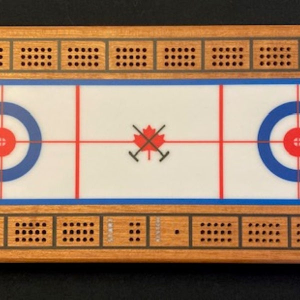 Curling Cribbage Board - Harz - Curling - 44 cm x 19 cm - Massives Hartholz - Handgemacht - Custom Made - Made in Canada
