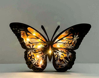 Wooden Carving Butterfly Ornamentsl Home Lamp Decoration|Butterfly Wooden Ornaments|Butterfly Decor With Lamp|Retro Christmas Ornaments