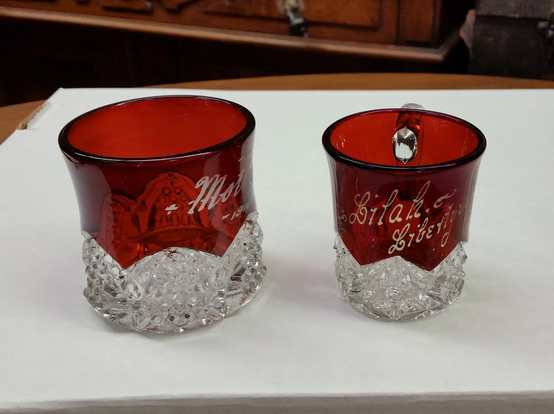 2 Ruby Red Souvenir Glasses antique ruby glass Mother glass Etsy