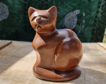 Wood cat sculpture, wooden cat figurine, wooden cat, Gift for Cat lovers, 5 Year Wood Anniversary Gifts For Her