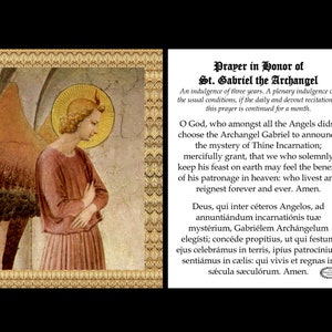 St. Gabriel the Archangel Fra Angelico Annunciation Incarnatinon English and Latin Small Prayer Holy Card