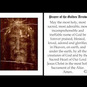 Holy Face Shroud of Turin Golden Arrow Small Prayer Holy Card