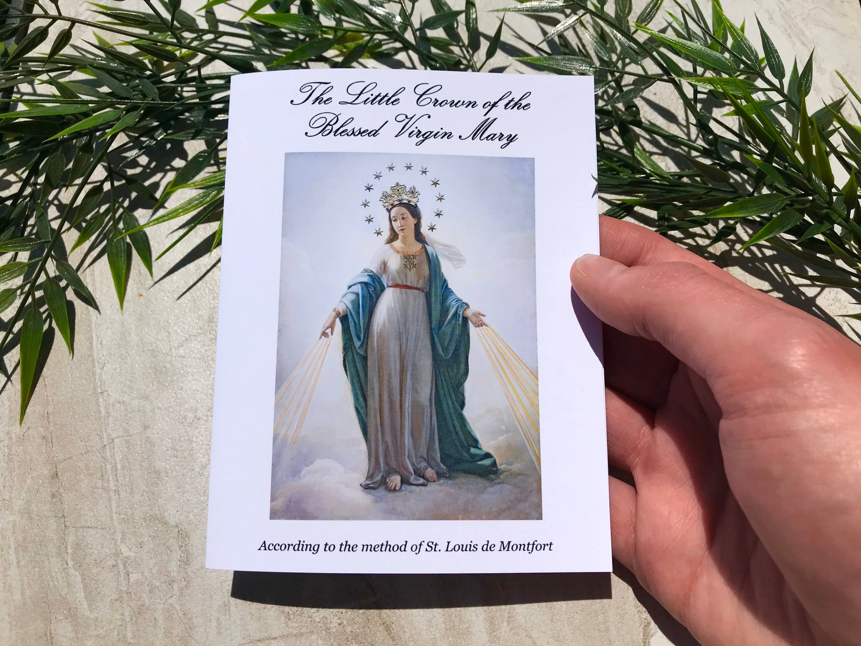 Instructions for the Little Crown Corona of the Blessed Virgin Mary Method of St. Louis de Montfort Large Prayer Holy Card Booklet