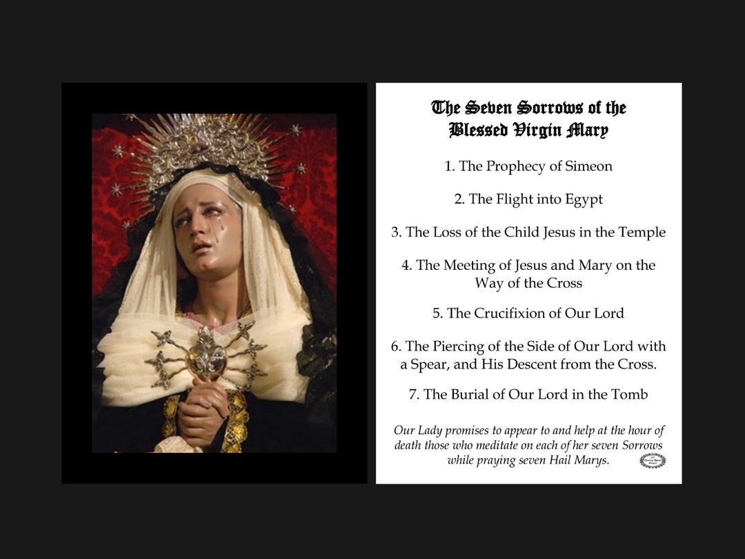 Seven Sorrows of the Blessed Virgin Mary Small Prayer Holy Card - Etsy