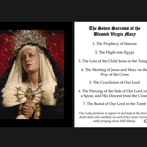 Seven Sorrows of the Blessed Virgin Mary Small Prayer Holy Card