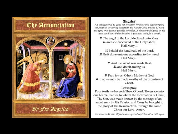 Angelus English or Latin Large Prayer Holy Card 