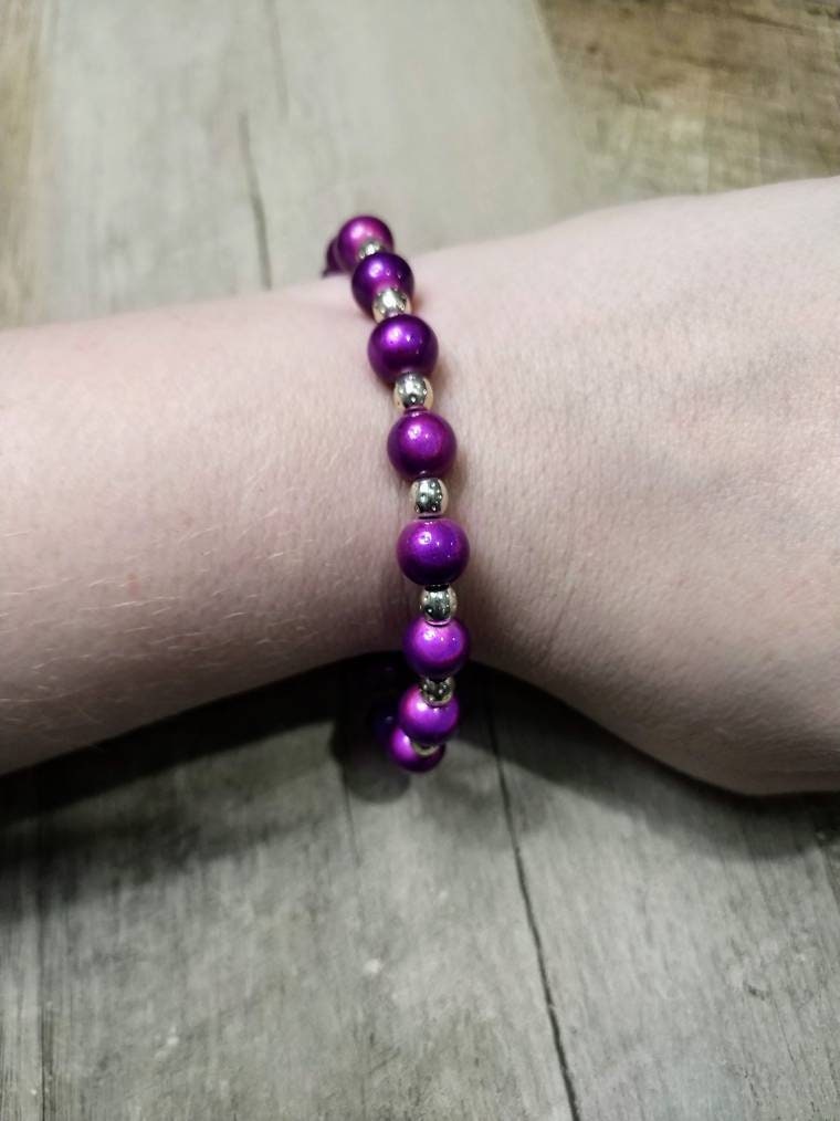 Purple Beaded Armband Glazen Kralen armband elastische Etsy