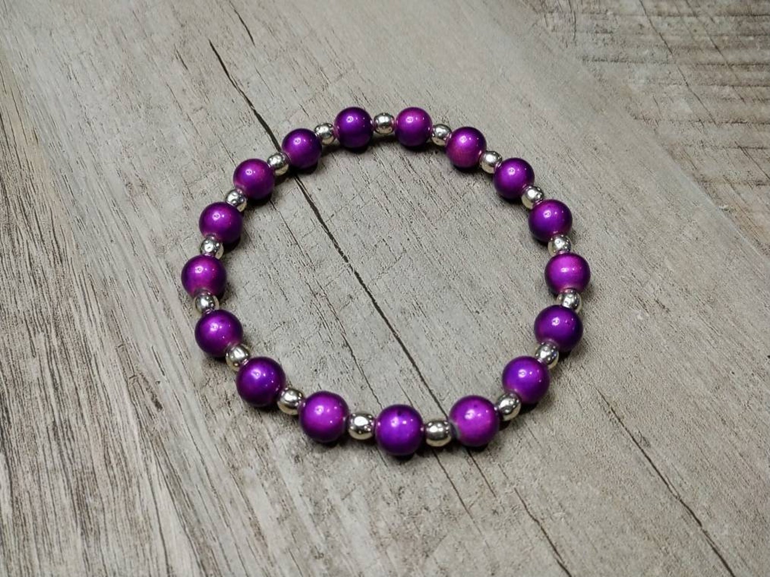 Purple Beaded Armband Glazen Kralen armband elastische Etsy