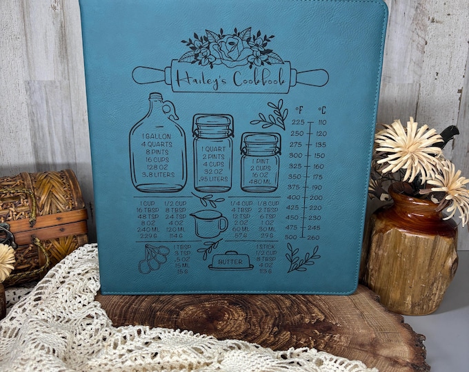 Personalized Leatherette Recipe Binder: Engraved Cookbook, 3-Ring