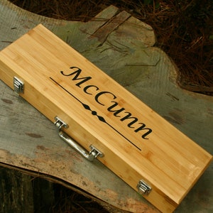 Personalized Bamboo BBQ Grill Set: Laser Engraved, Rosewood Handles