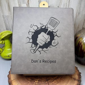 Personalized Recipe Binder: Engraved Faux Leather 3-Ring Binder