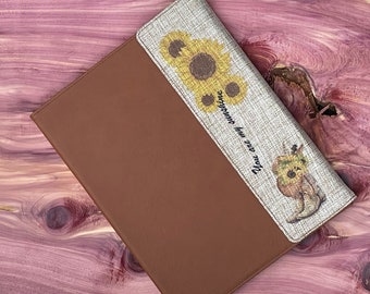 Personalized Portfolio -Sunflowers -Custom Business Notepad - Graduation Gift - School - Student - Leatherette/Burlap -Sublimated - Engraved