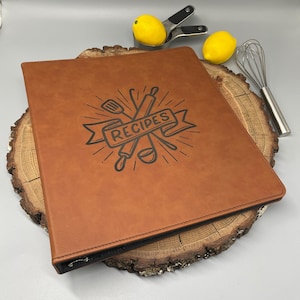 Personalized Recipe Binder: Engraved Faux Leather Cookbook, 3-Ring