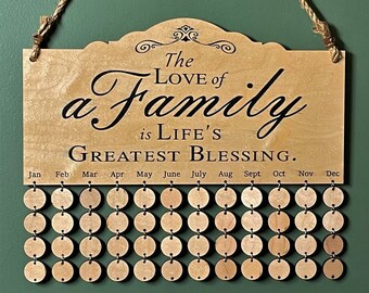 Birthday Calendar - Family Birthdays & Anniversaries - Wall Art - Inspirational Decor