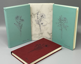 Birth Flower Personalized Journal, Birth Month Flower, Birthday Gift Notebook, Engraved Gratitude Journal, Meditation Journal, Mother&#39;s day