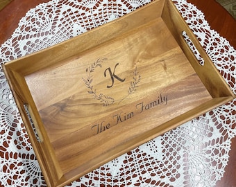 Personalized Acacia Serving Tray with handles - Mothers Day Gift - Wedding Gift - Couples gift -Home Decor - Entertaining - Table setting