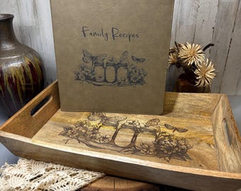 Wood Tray and Recipe Binder Set: Butterfly Home Decor