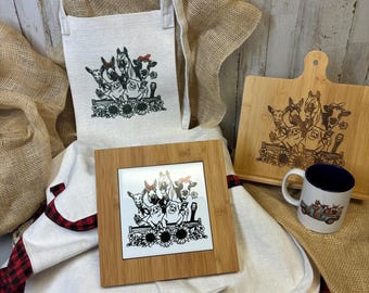 Farm Animal Apron Set: Recipe Easel, Trivet, Mug - Chef Gift
