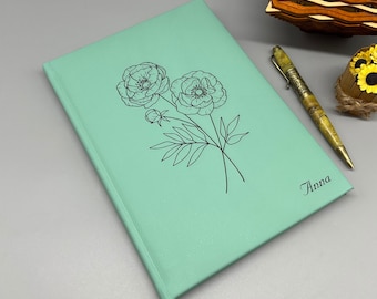 Personalized Birth Flower Journal: Engraved Floral Notebook